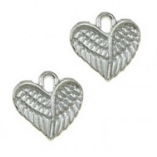 Metal charm Heart with wings 13mm - Antique silver